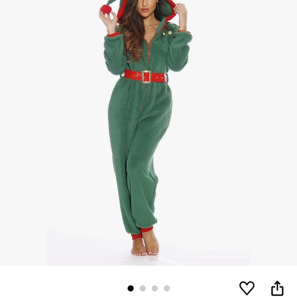 Green Fleece Jumpsuit with Red Accents